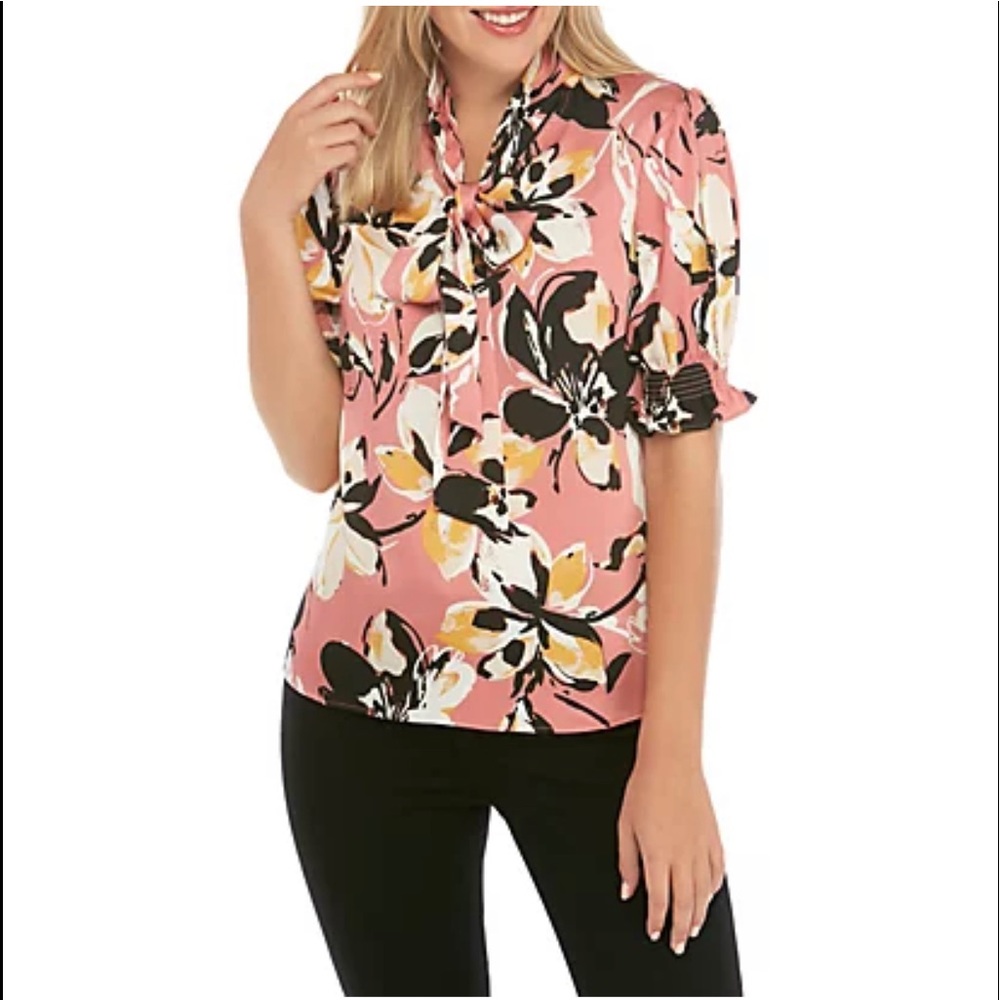Limited Short Sleeve Tie Front Blouse